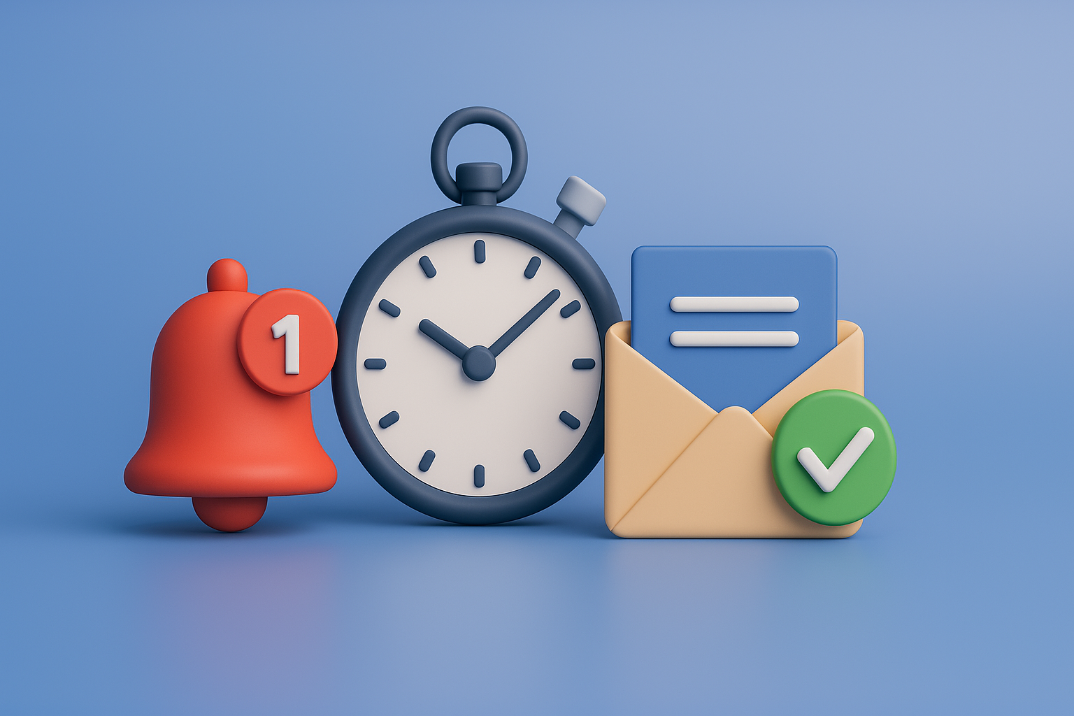 Timer, bell notification, and email for speed matters concept